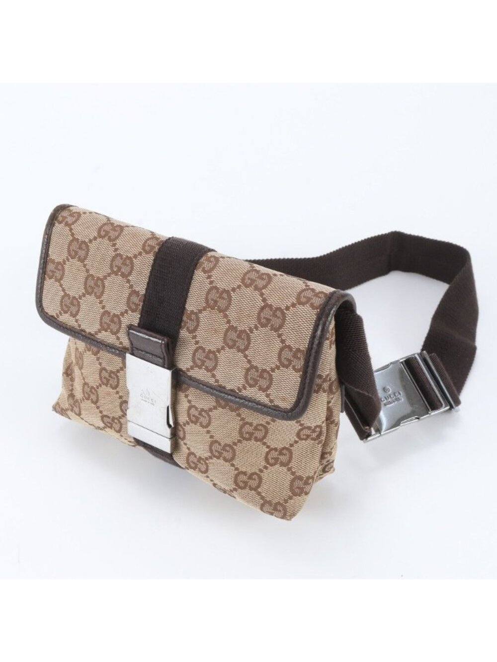 Gucci GG Canvas Leather 2-Way Belt Bag Crossbody Body Waist Pouch